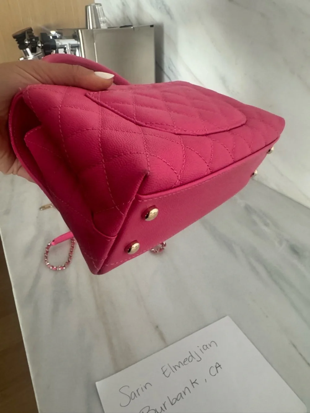 CHANEL Hot Pink Quilted caviar  Top-Handle Mini Bag with Chain Strap - Picture 11 of 16